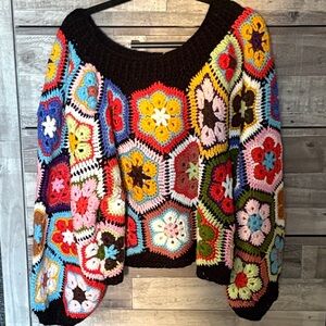 Very Moda Multicolor Crochet Flower Sweater